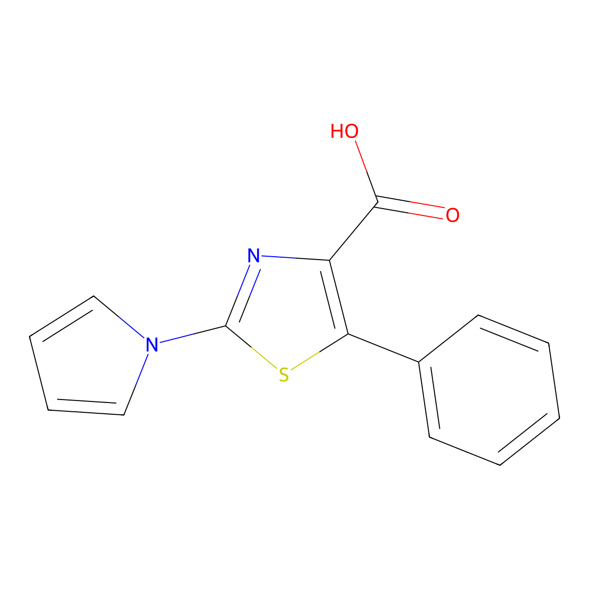 5-phenyl-2-(1H-pyrrol-1-yl)-1,3-thiazole-4-carboxylic acid molecular structure, CAS 1623083-71-5