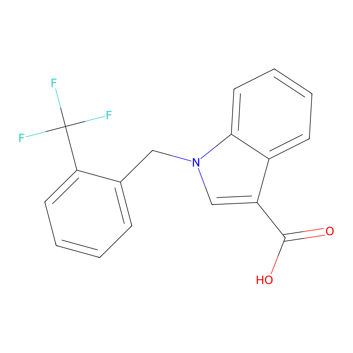 1-[2-(trifluoromethyl)benzyl]-1H-indole-3-carboxylic acid molecular structure, CAS 1623083-72-6