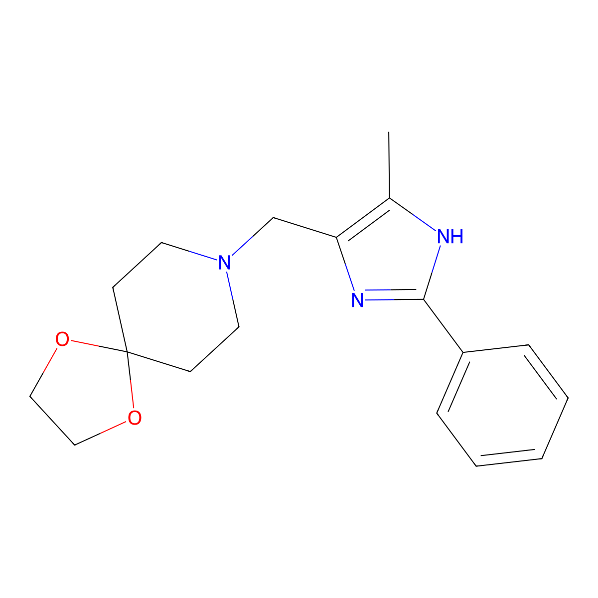 8-[(4-methyl-2-phenyl-1H-imidazol-5-yl)methyl]-1,4-dioxa-8-azaspiro[4.5]decane molecular structure, CAS 1623083-80-6