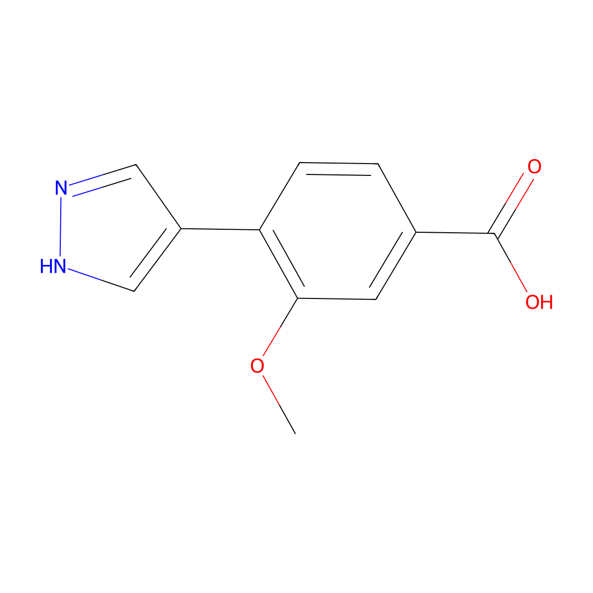 3-methoxy-4-(1H-pyrazol-4-yl)benzoic acid molecular structure, CAS 1623119-25-4