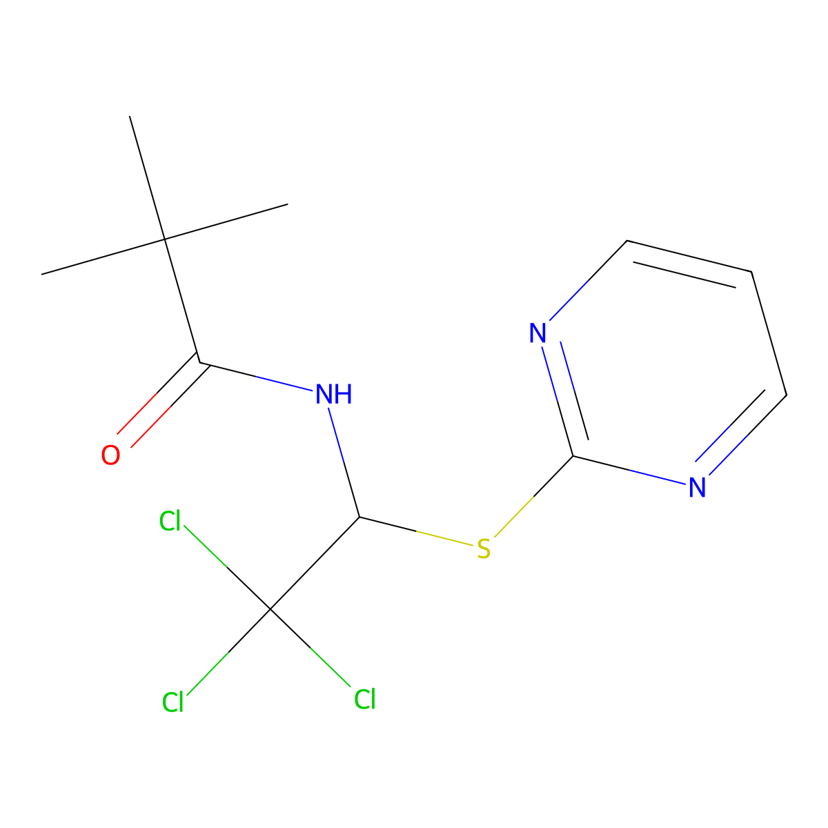 2,2-dimethyl-N-[2,2,2-trichloro-1-(2-pyrimidinylthio)ethyl]propanamide molecular structure, CAS 162331-10-4