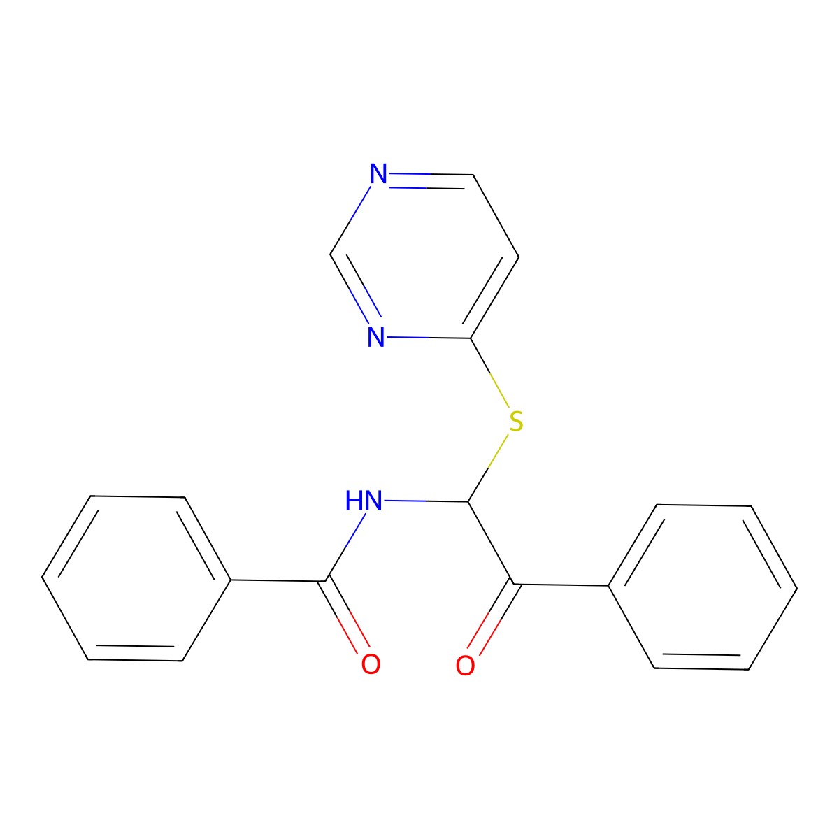 N-(2-oxo-2-phenyl-1-pyrimidin-4-ylsulfanylethyl)benzamide molecular structure, CAS 162331-15-9