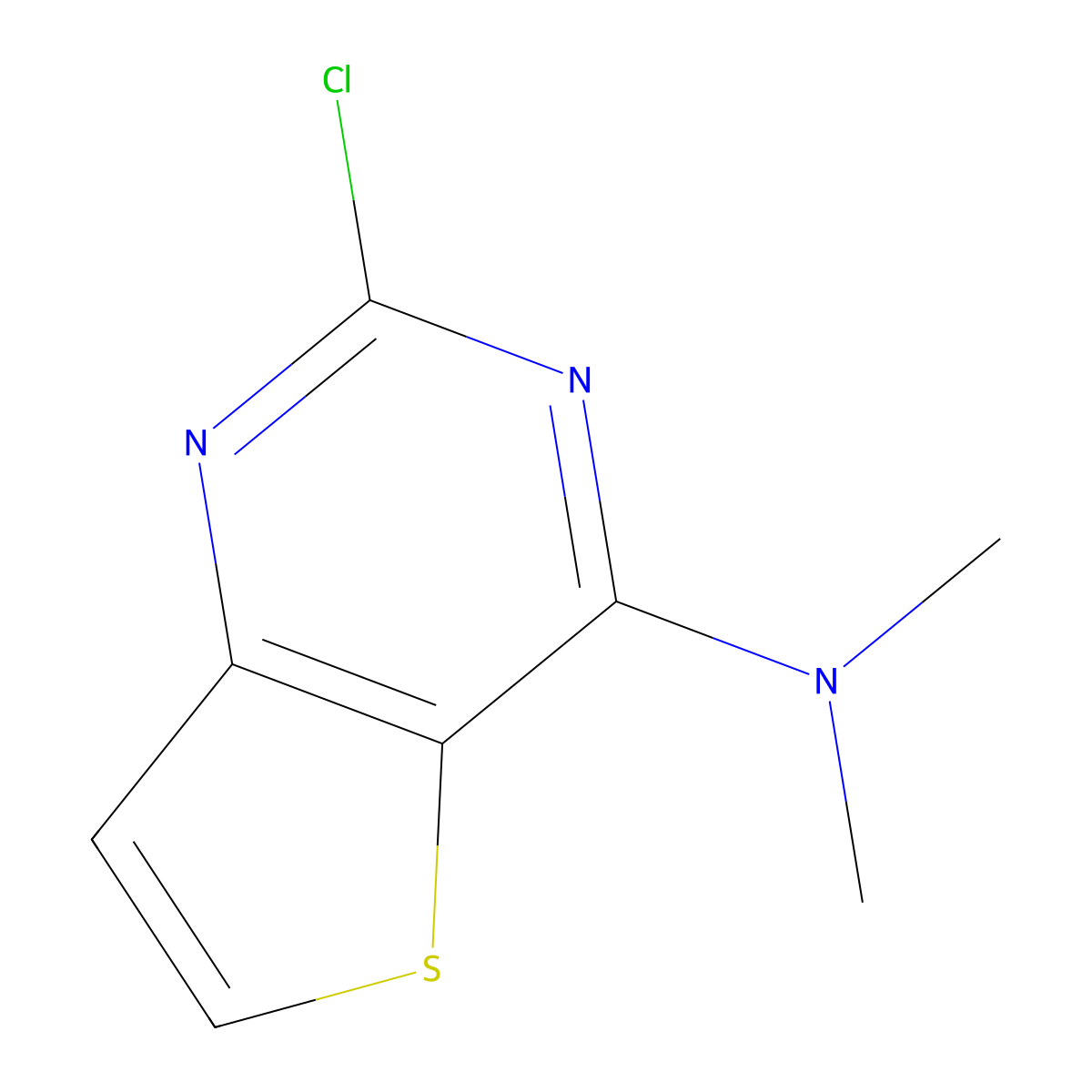 2-chloro-N,N-dimethylthieno[3,2-d]pyrimidin-4-amine molecular structure, CAS 16234-35-8