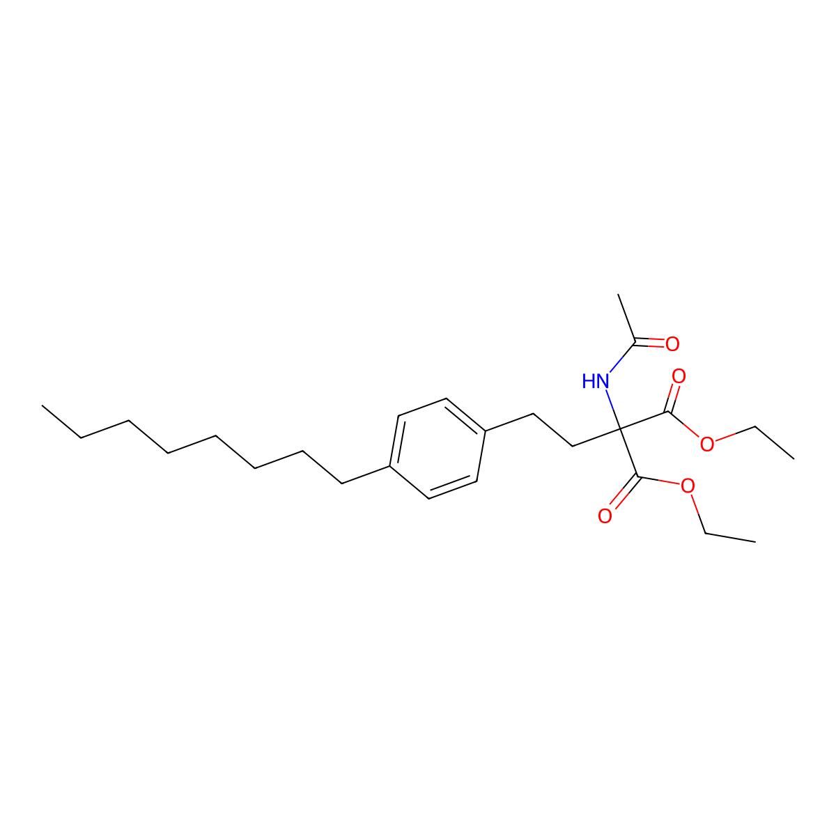 1,3-Diethyl 2-(acetylamino)-2-(2-(4-octylphenyl)ethyl)propanedioate molecular structure, CAS 162358-08-9