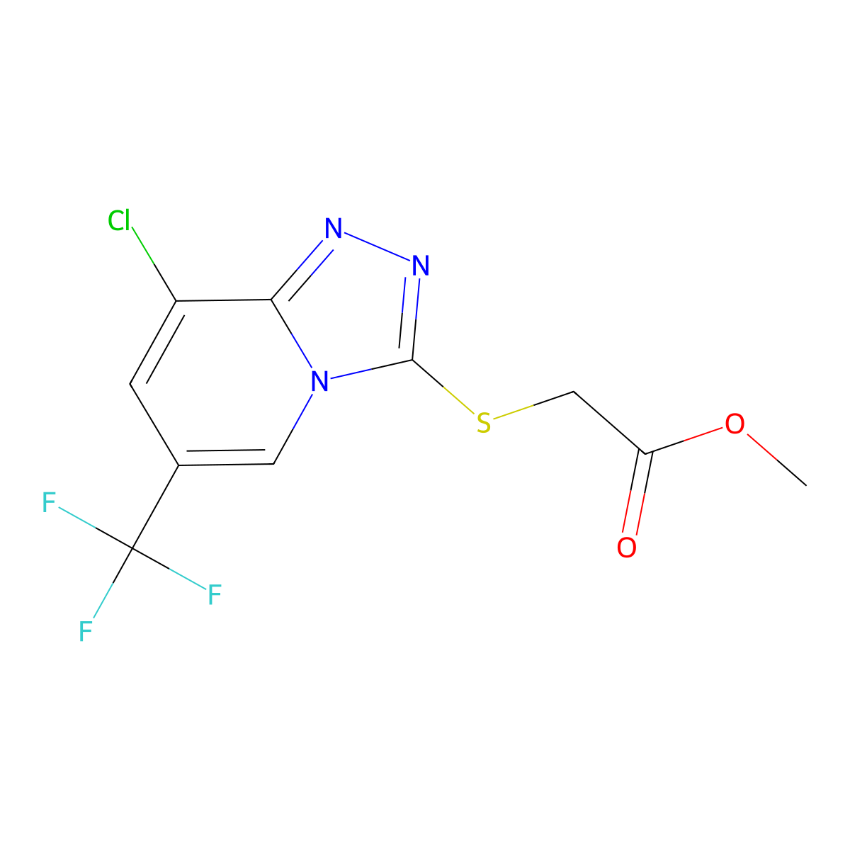 Methyl 2-((8-chloro-6-(trifluoromethyl)-[1,2,4]triazolo[4,3-a]pyridin-3-yl)thio)acetate molecular structure, CAS 1623663-01-3