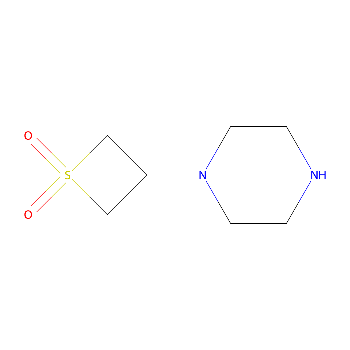 3-(Piperazin-1-yl)-1lambda6-thietane-1,1-dione molecular structure, CAS 1623729-37-2