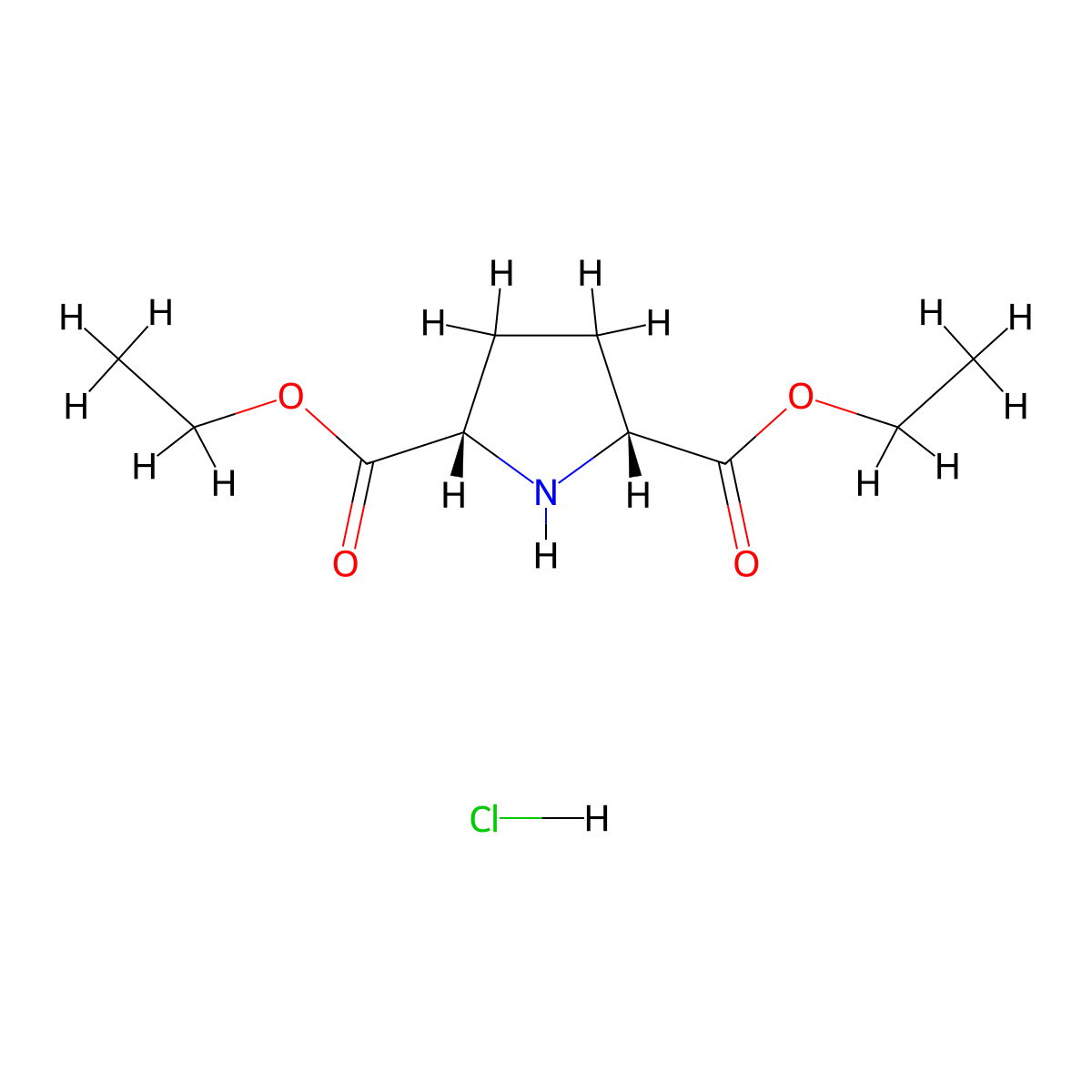 2,5-diethyl (2R,5S)-pyrrolidine-2,5-dicarboxylate hydrochloride molecular structure, CAS 162376-17-2