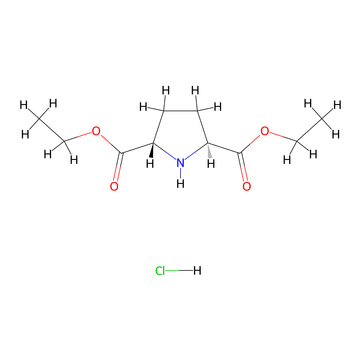 2,5-Pyrrolidinedicarboxylic acid, diethyl ester, hydrochloride, trans- molecular structure, CAS 162376-29-6