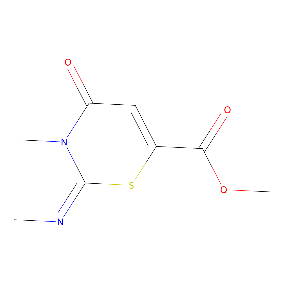 Methyl 3-methyl-2-methylimino-4-oxo-1,3-thiazine-6-carboxylate molecular structure, CAS 16238-35-0