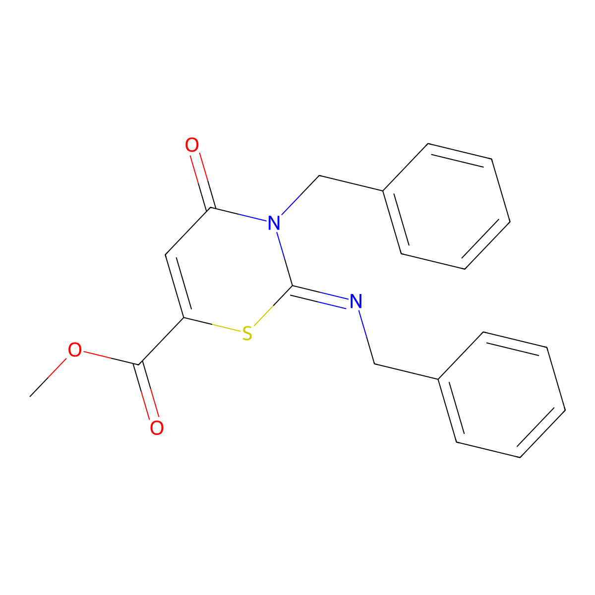Methyl 3-benzyl-2-benzylimino-4-oxo-1,3-thiazine-6-carboxylate molecular structure, CAS 16238-37-2