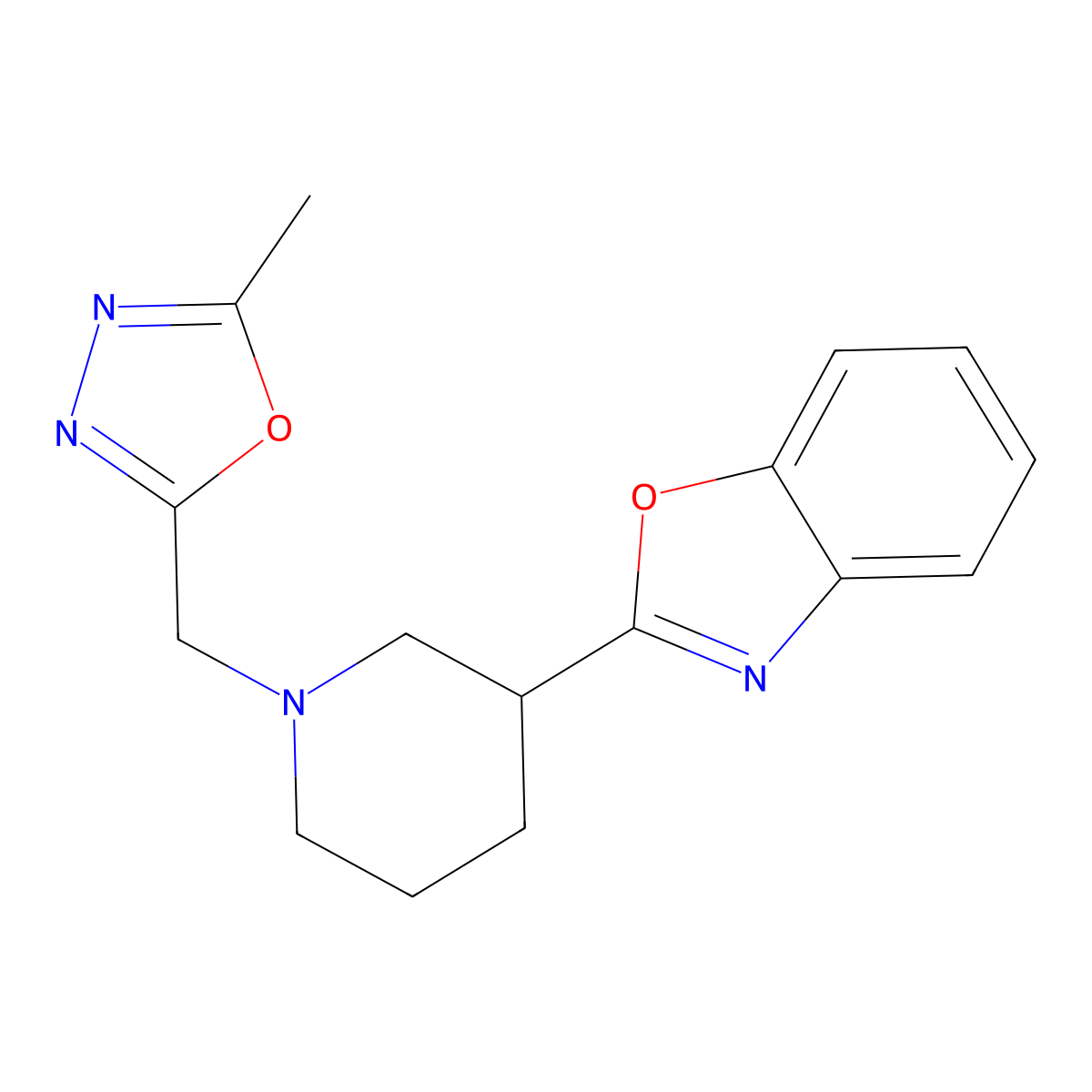 2-{1-[(5-Methyl-1,3,4-oxadiazol-2-yl)methyl]piperidin-3-yl}-1,3-benzoxazole molecular structure, CAS 1623916-32-4