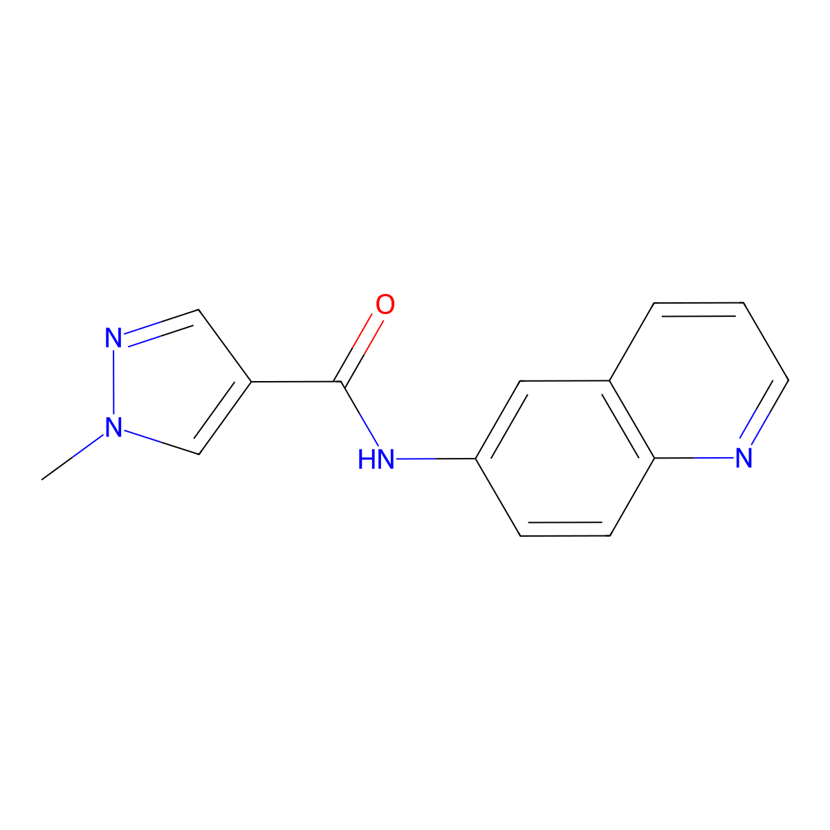 1-methyl-N-(quinolin-6-yl)-1H-pyrazole-4-carboxamide molecular structure, CAS 1623926-59-9