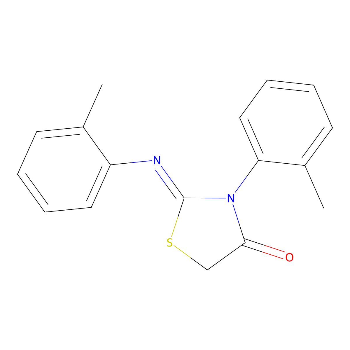 (2Z)-3-(2-methylphenyl)-2-[(2-methylphenyl)imino]-1,3-thiazolidin-4-one molecular structure, CAS 16240-00-9