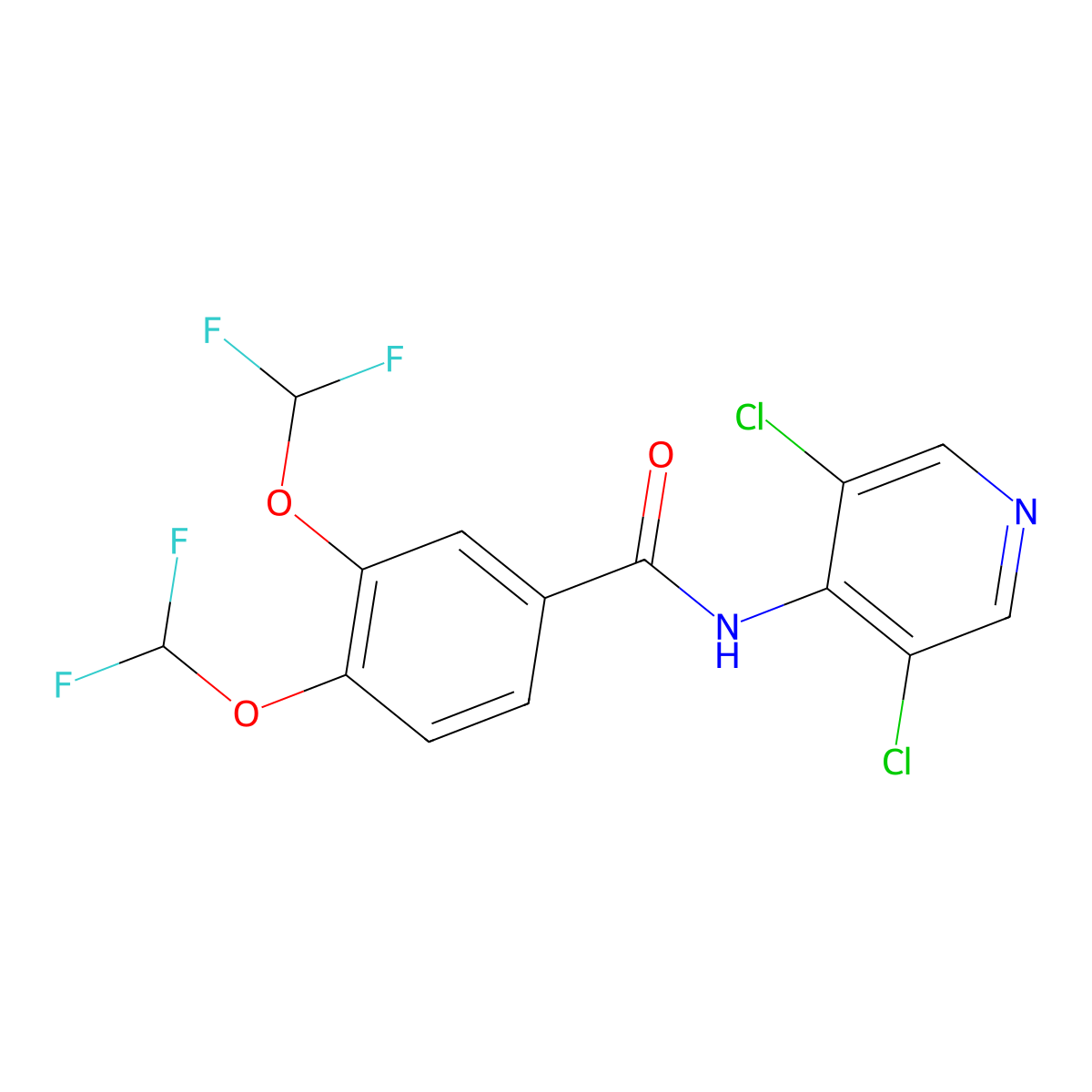N-(3,5-dichloropyridin-4-yl)-3,4-bis(difluoromethoxy)benzamide molecular structure, CAS 162401-30-1