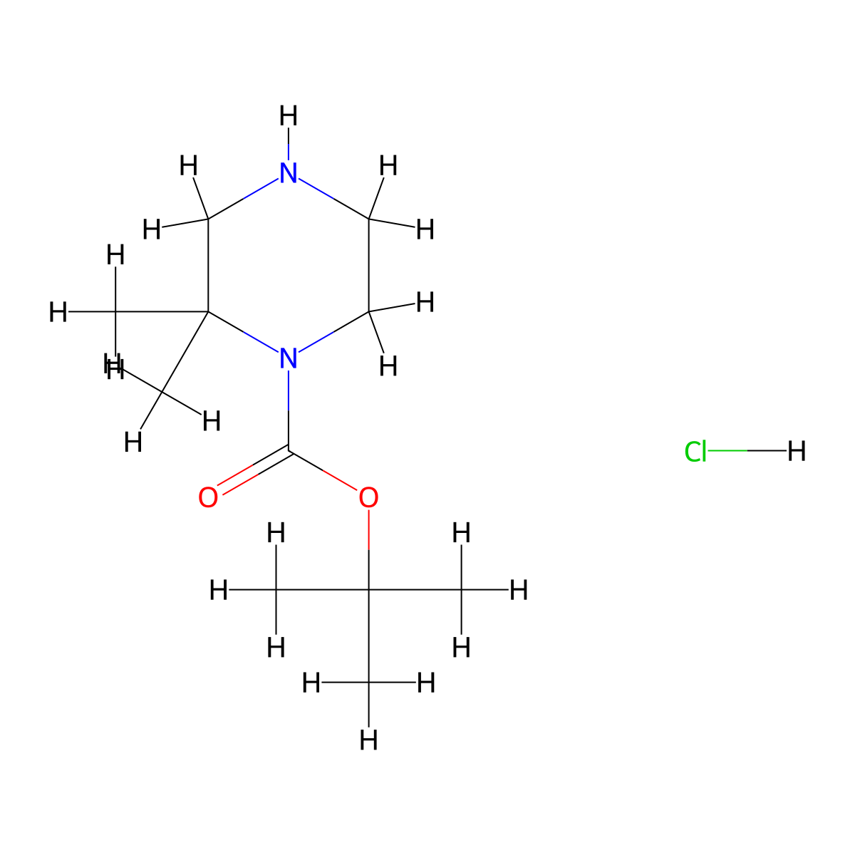 Tert-butyl 2,2-dimethylpiperazine-1-carboxylate hydrochloride molecular structure, CAS 1624260-26-9