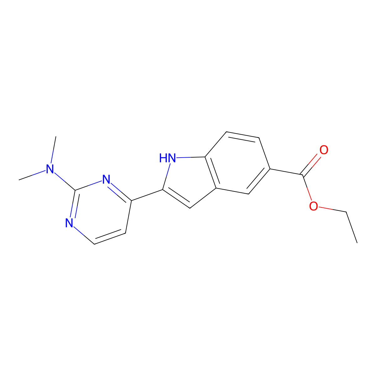 Ethyl 2-(2-(dimethylamino)pyrimidin-4-yl)-1H-indole-5-carboxylate molecular structure, CAS 1624260-37-2