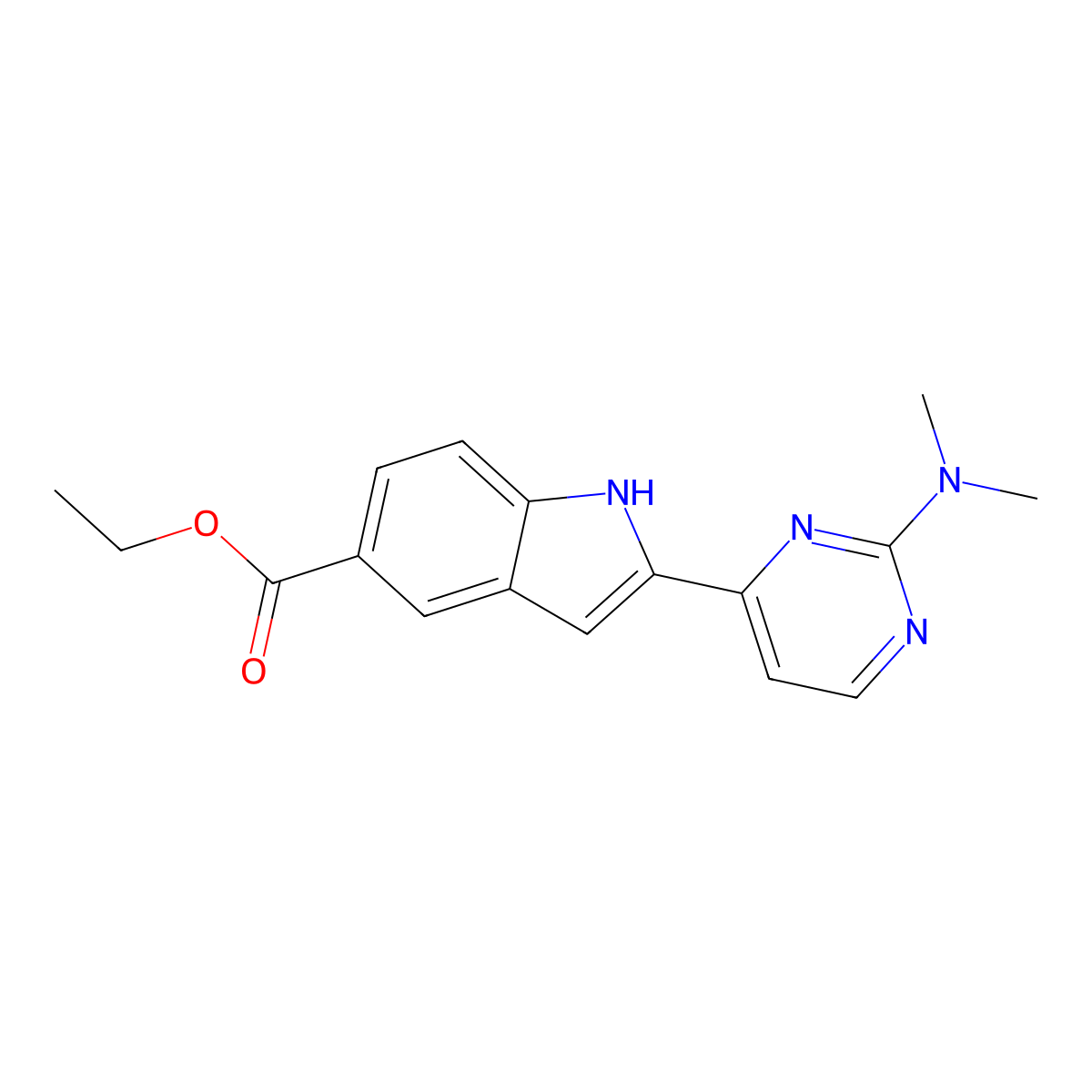 Ethyl 2-(2-(dimethylamino)pyrimidin-4-yl)-1H-indole-5-carboxylate molecular structure, CAS 1624260-37-2