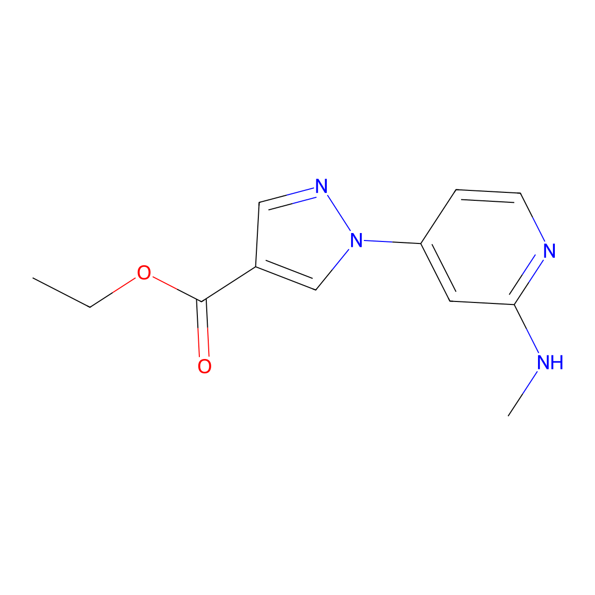 Ethyl 1-(2-(methylamino)pyridin-4-yl)-1H-pyrazole-4-carboxylate molecular structure, CAS 1624260-65-6