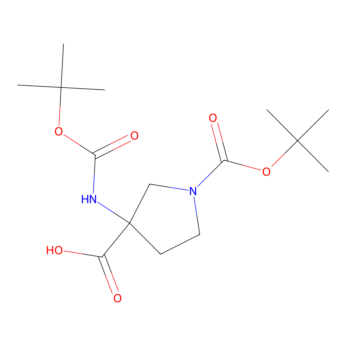 1-(tert-Butoxycarbonyl)-3-((tert-butoxycarbonyl)amino)pyrrolidine-3-carboxylic acid molecular structure, CAS 1624260-80-5