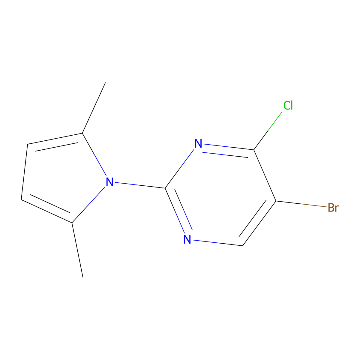 5-Bromo-4-chloro-2-(2,5-dimethyl-1H-pyrrol-1-yl)pyrimidine molecular structure, CAS 1624260-96-3