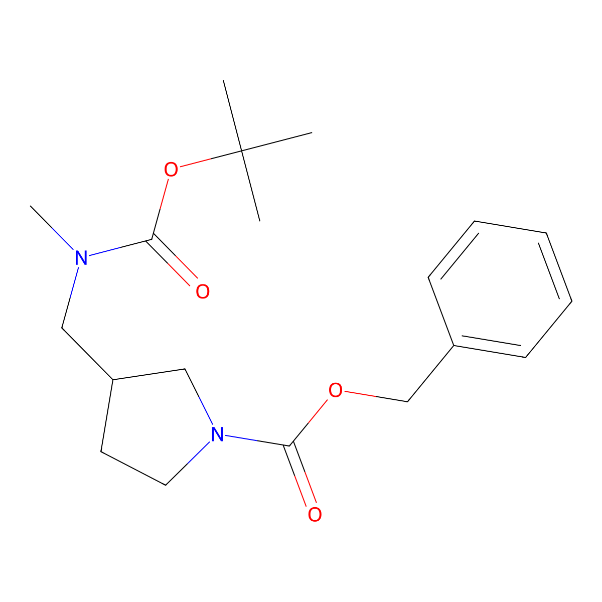 Benzyl 3-(((tert-butoxycarbonyl)(methyl)amino)methyl)pyrrolidine-1-carboxylate molecular structure, CAS 1624261-26-2