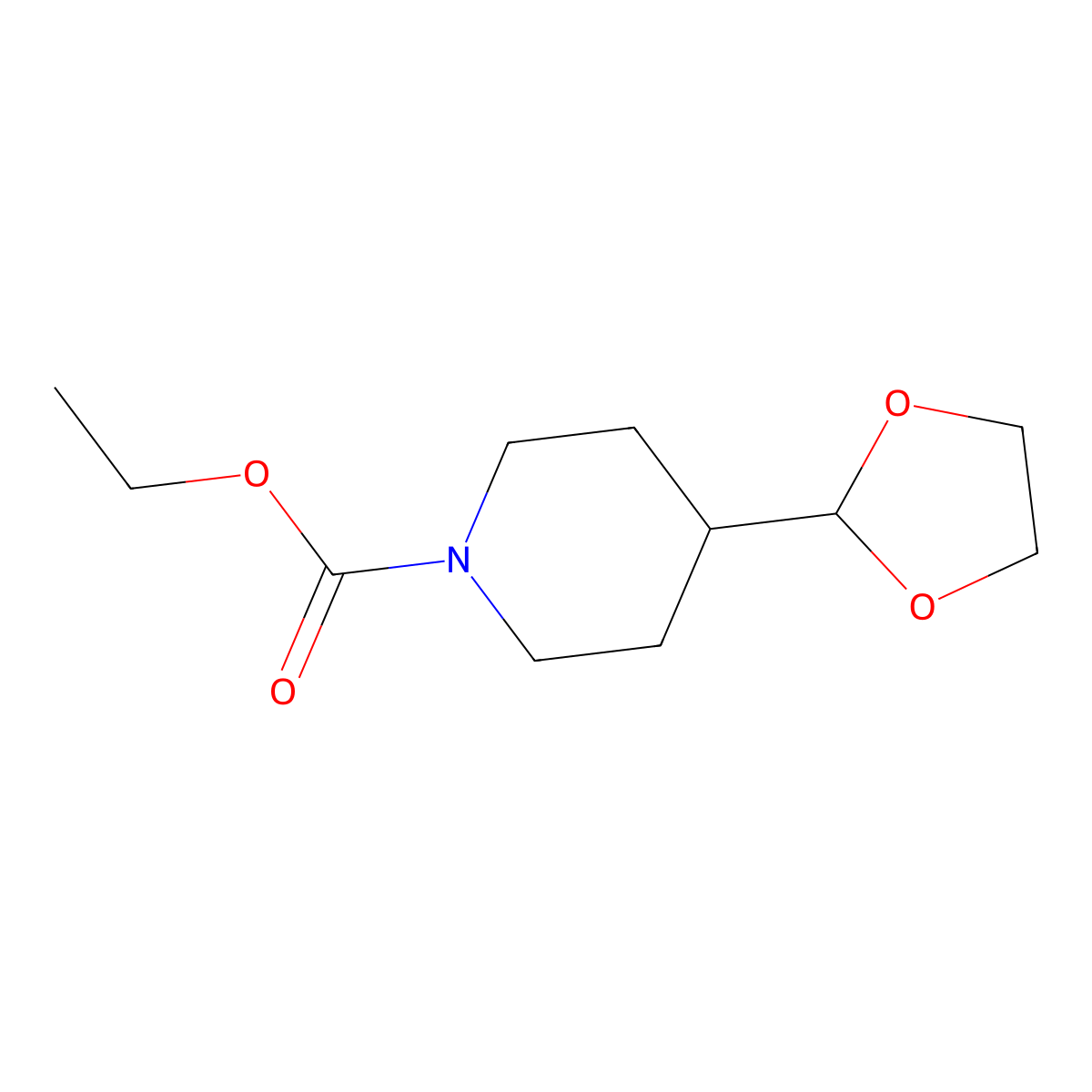 Ethyl 4-(1,3-dioxolan-2-yl)piperidine-1-carboxylate molecular structure, CAS 1624262-30-1