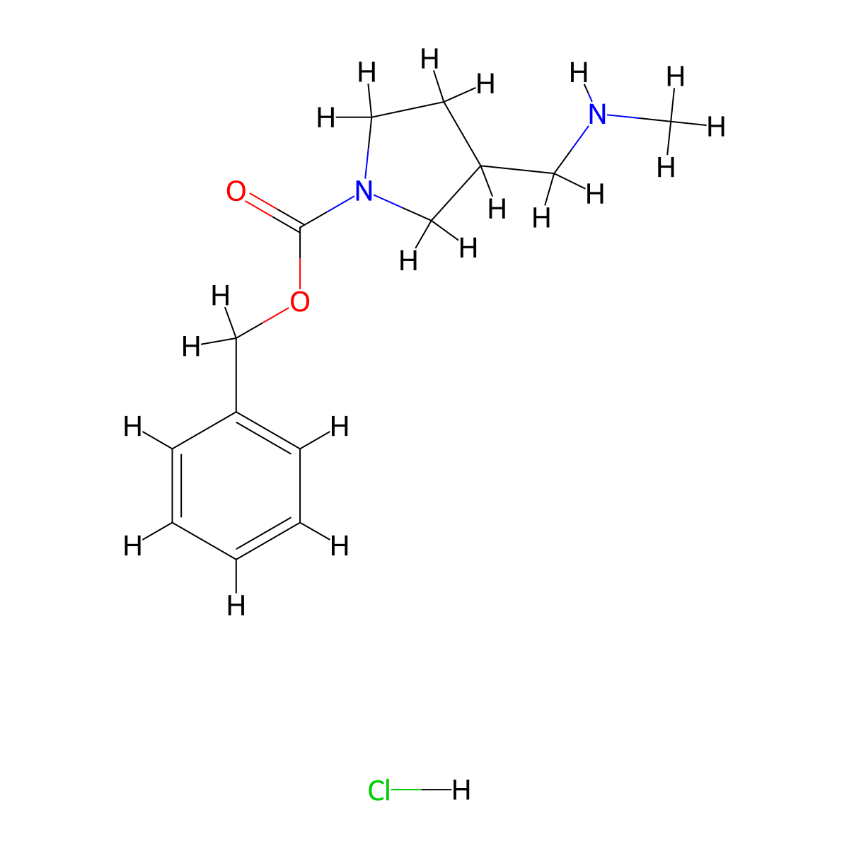 Benzyl 3-((methylamino)methyl)pyrrolidine-1-carboxylate hydrochloride molecular structure, CAS 1624262-40-3