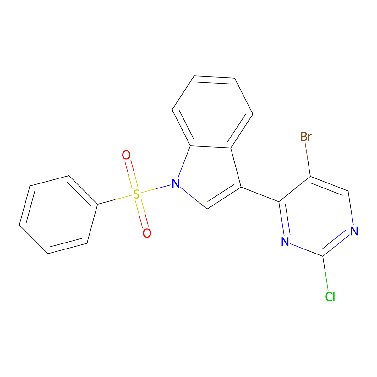 3-(5-Bromo-2-chloropyrimidin-4-yl)-1-(phenylsulfonyl)-1H-indole molecular structure, CAS 1624262-44-7
