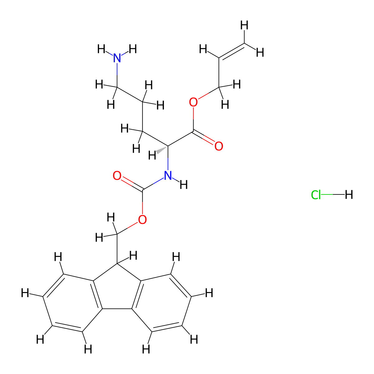 (S)-Allyl 2-((((9H-fluoren-9-yl)methoxy)carbonyl)amino)-5-aminopentanoate hydrochloride molecular structure, CAS 1624272-55-4