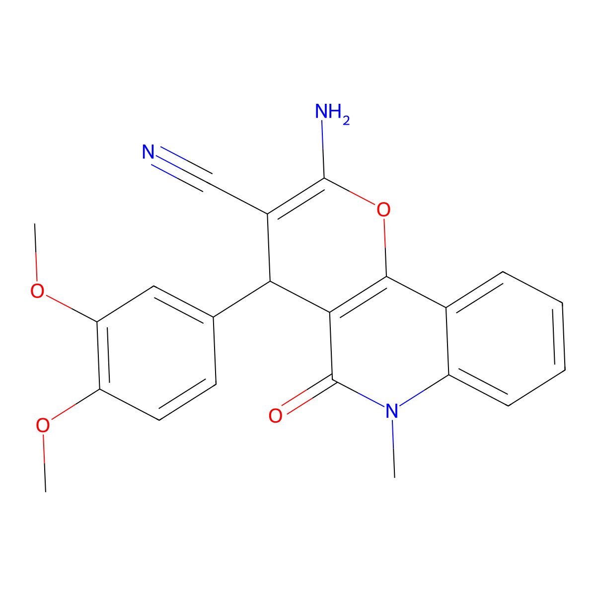 2-amino-4-(3,4-dimethoxyphenyl)-6-methyl-5-oxo-5,6-dihydro-4H-pyrano[3,2-c]quinoline-3-carbonitrile molecular structure, CAS 1624277-38-8