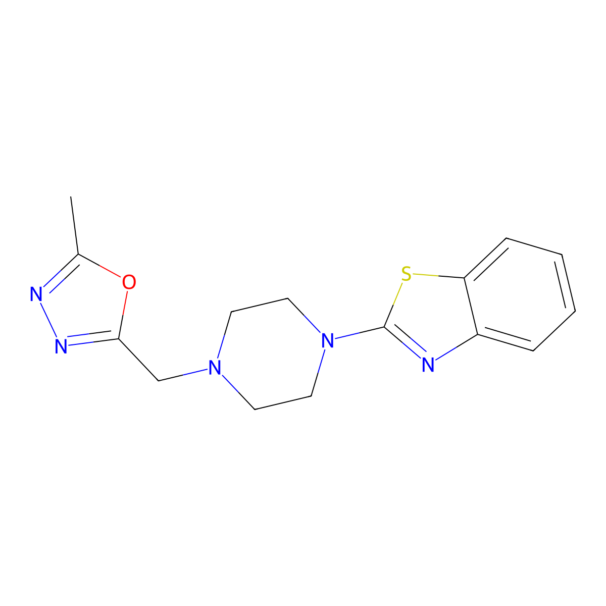 2-{4-[(5-Methyl-1,3,4-oxadiazol-2-yl)methyl]piperazin-1-yl}-1,3-benzothiazole molecular structure, CAS 1624288-80-7