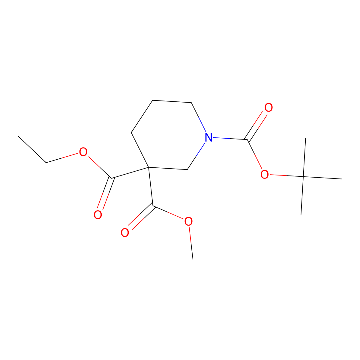 3-Ethyl 3-Methyl 1-Boc-piperidine-3,3-dicarboxylate molecular structure, CAS 1624302-00-6