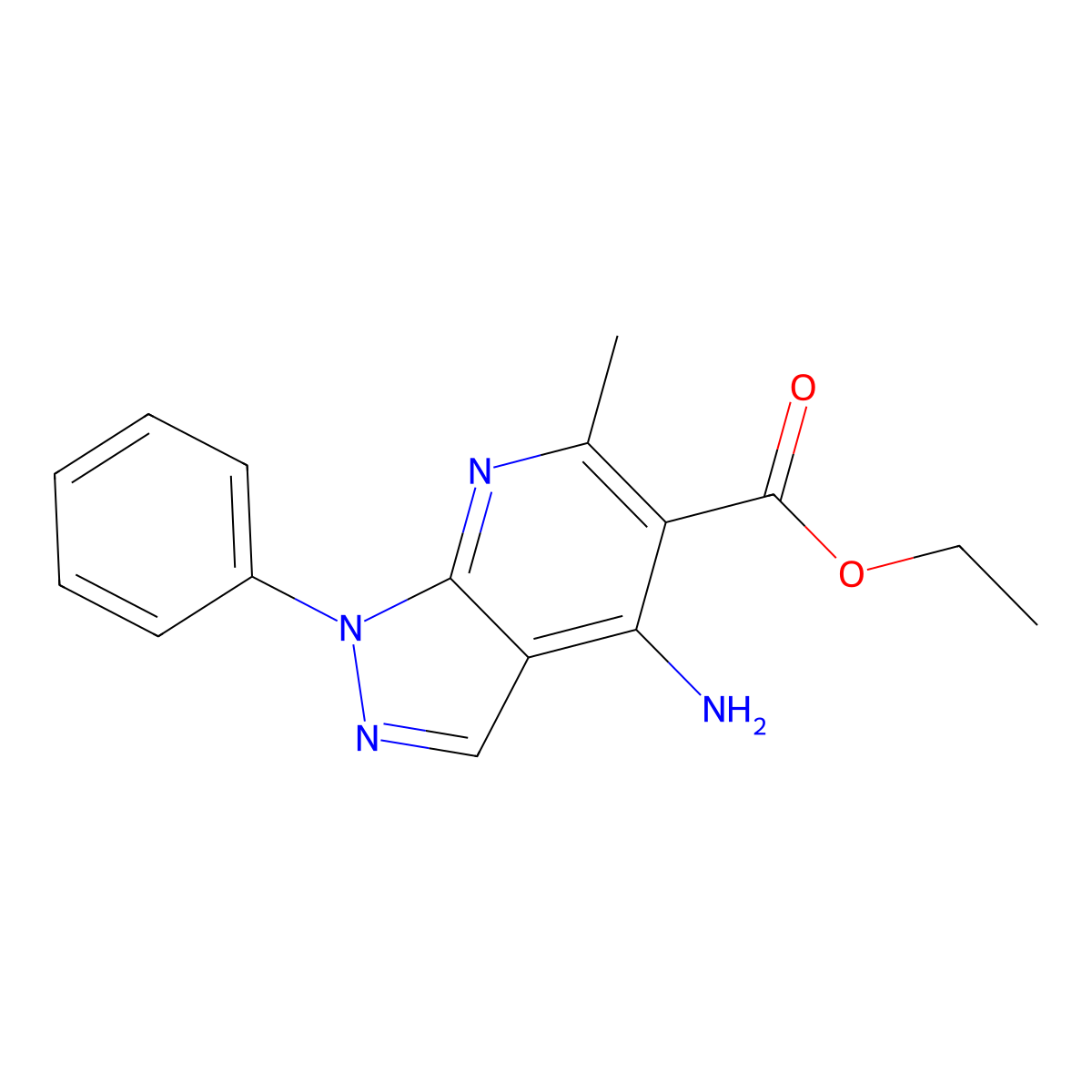 ethyl 4-amino-6-methyl-1-phenyl-1H-pyrazolo[3,4-b]pyridine-5-carboxylate molecular structure, CAS 162432-61-3