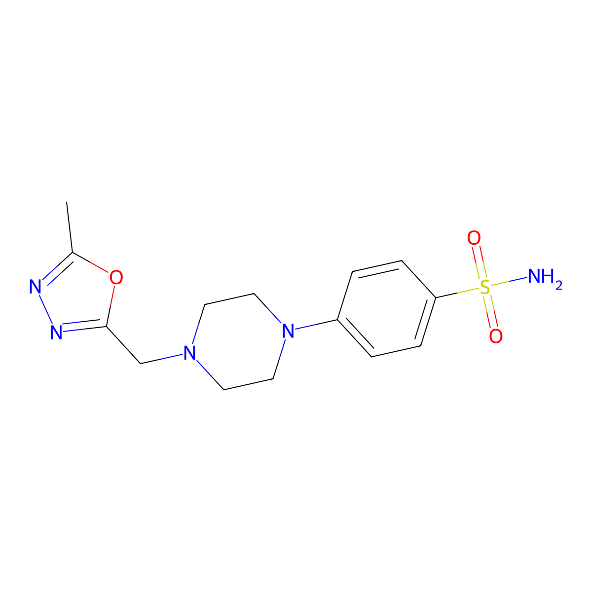 4-{4-[(5-Methyl-1,3,4-oxadiazol-2-yl)methyl]piperazin-1-yl}benzene-1-sulfonamide molecular structure, CAS 1624417-06-6