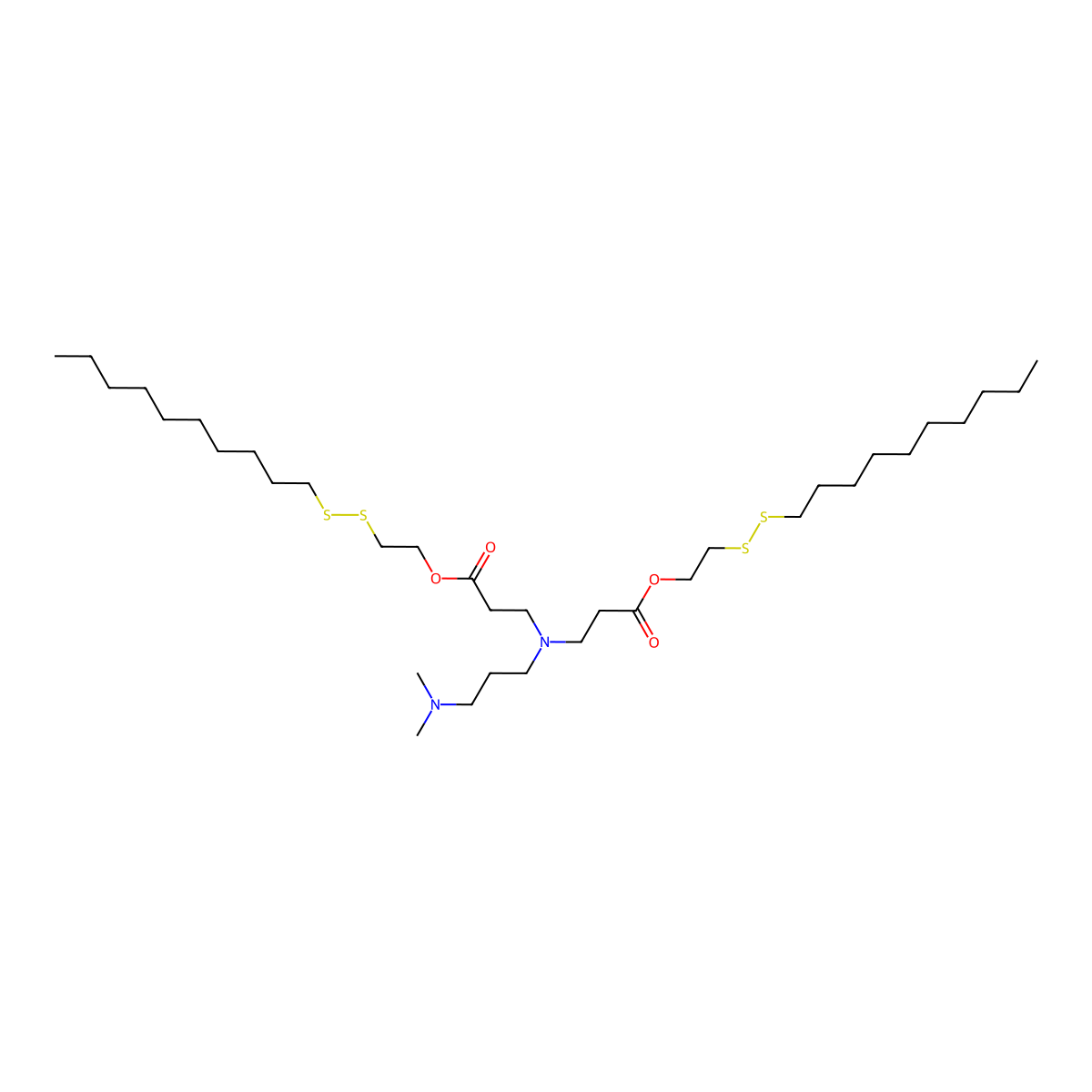2-(Decyldisulfanyl)ethyl 3-[[3-[2-(decyldisulfanyl)ethoxy]-3-oxopropyl]-[3-(dimethylamino)propyl]amino]propanoate molecular structure, CAS 1624618-01-4