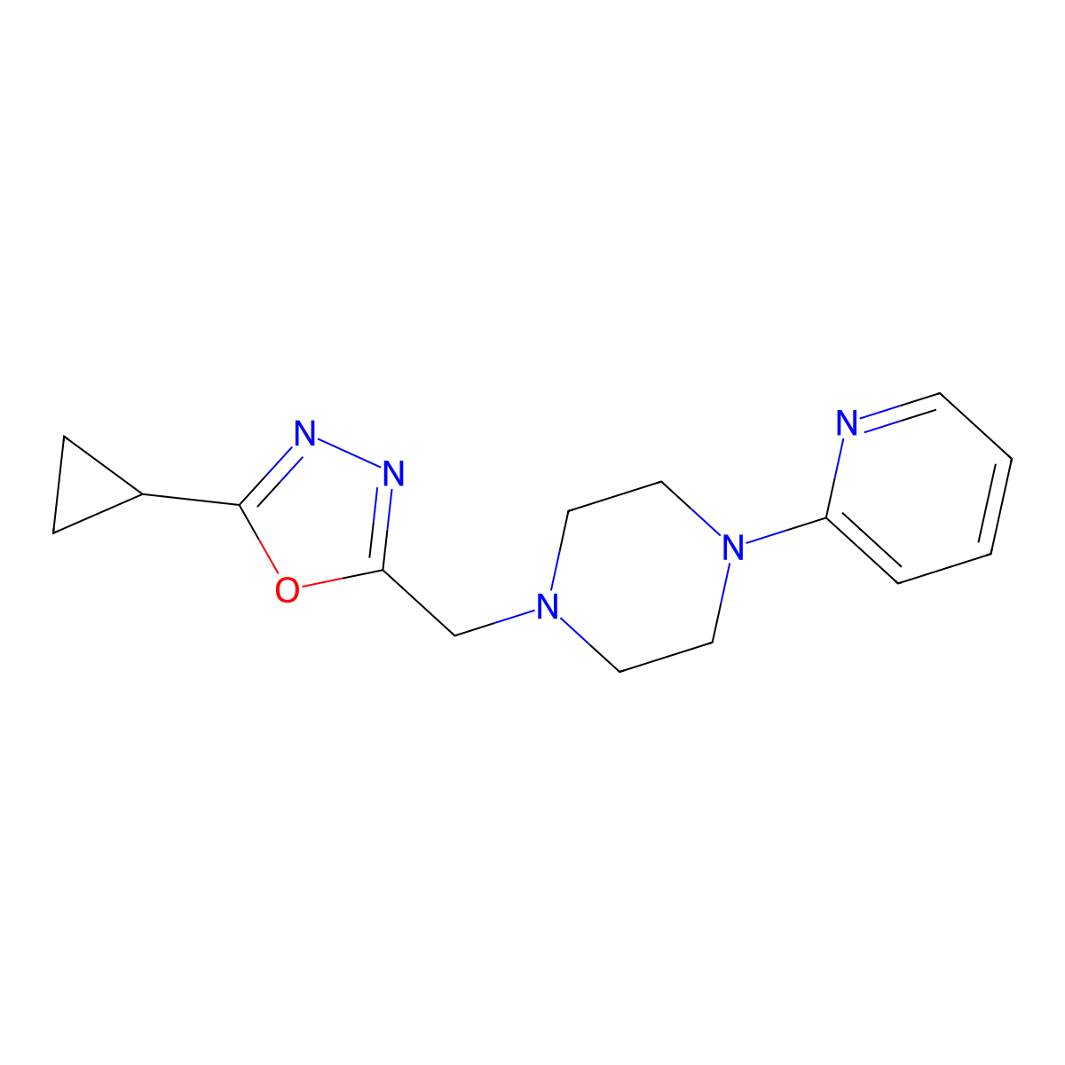 1-[(5-Cyclopropyl-1,3,4-oxadiazol-2-yl)methyl]-4-(pyridin-2-yl)piperazine molecular structure, CAS 1624722-94-6