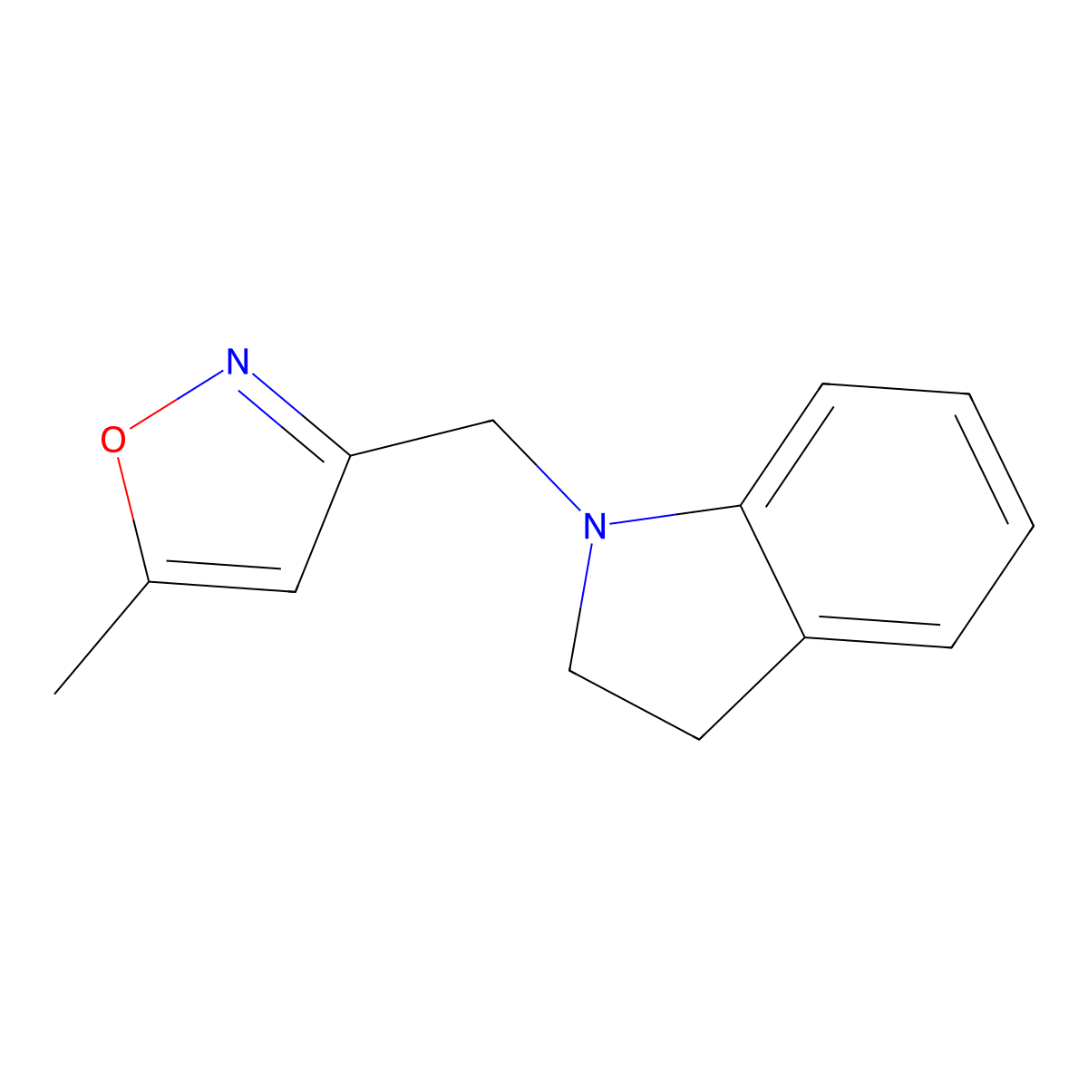 1-[(5-methyl-1,2-oxazol-3-yl)methyl]-2,3-dihydro-1H-indole molecular structure, CAS 1624807-12-0