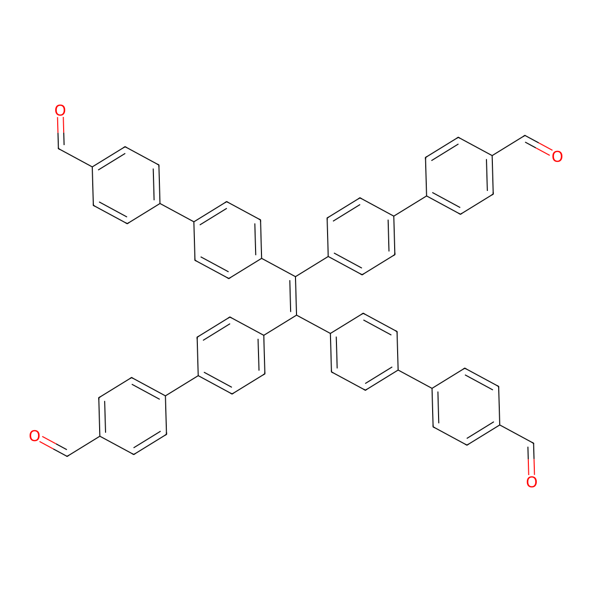 4',4''',4''''',4'''''''-(Ethene-1,1,2,2-tetrayl)tetrakis(([1,1'-biphenyl]-4-carbaldehyde)) molecular structure, CAS 1624970-54-2
