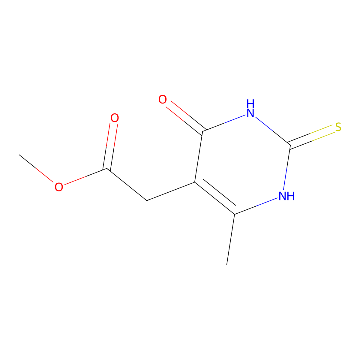 Methyl (6-methyl-4-oxo-2-thioxo-1,2,3,4-tetrahydropyrimidin-5-yl)acetate molecular structure, CAS 162498-44-4