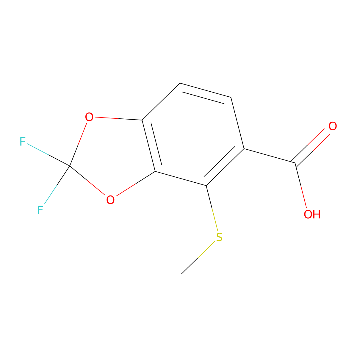 2,2-Difluoro-4-(methylsulfanyl)-1,3-dioxaindane-5-carboxylic acid molecular structure, CAS 162506-54-9
