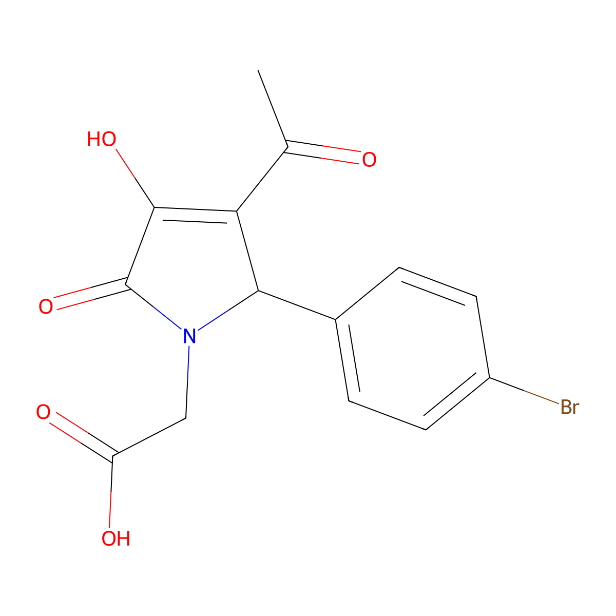 2-[3-acetyl-2-(4-bromophenyl)-4-hydroxy-5-oxo-2H-pyrrol-1-yl]acetic acid molecular structure, CAS 162518-28-7