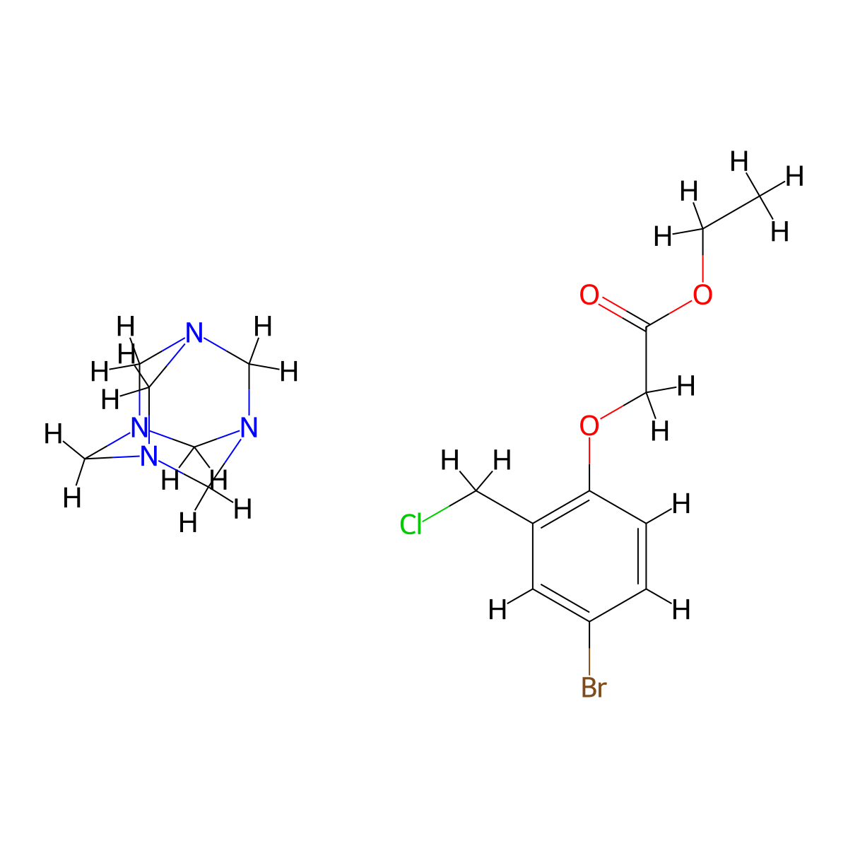 Ethyl 2-[4-bromo-2-(chloromethyl)phenoxy]acetate;1,3,5,7-tetrazatricyclo[3.3.1.13,7]decane molecular structure, CAS 16253-48-8