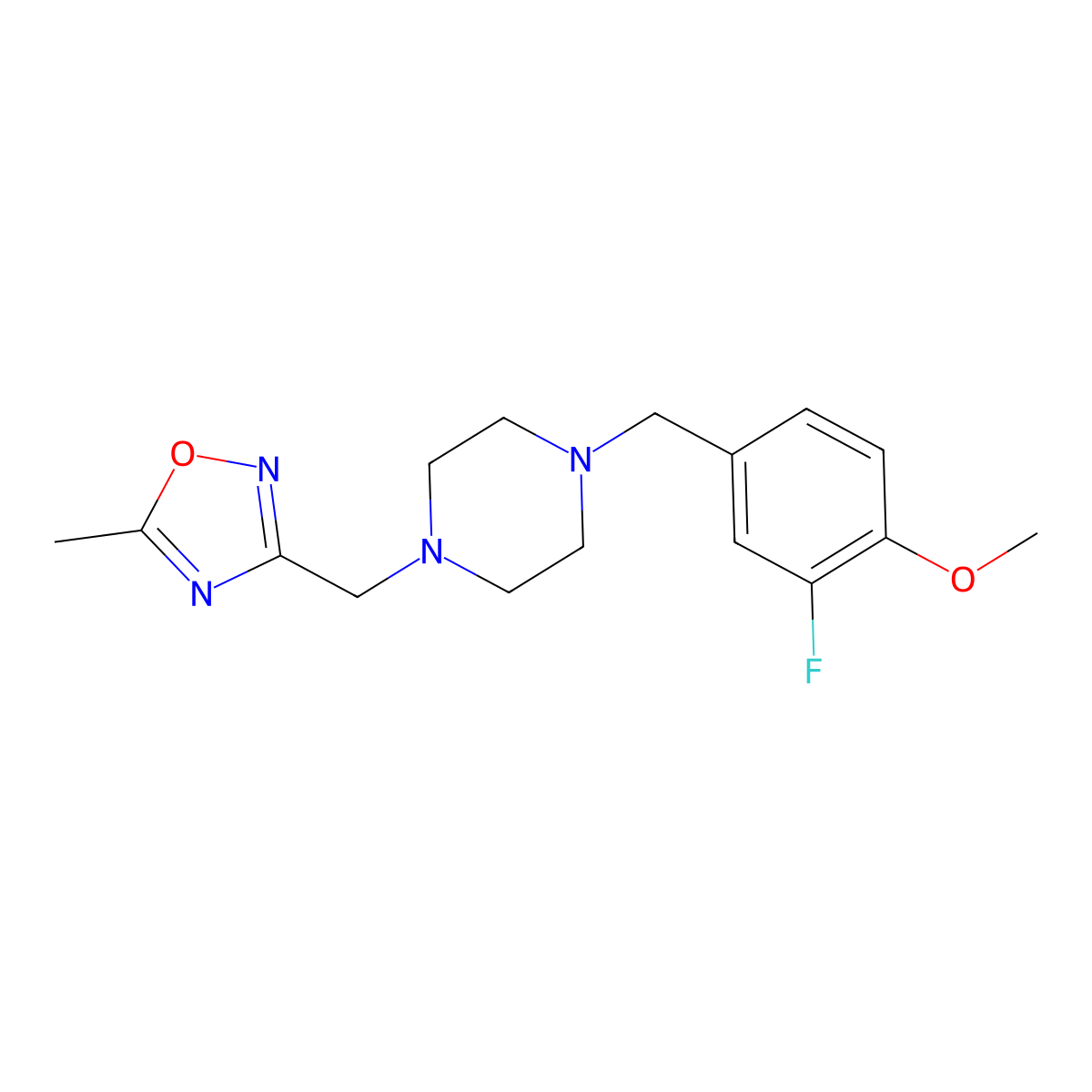 1-[(3-Fluoro-4-methoxyphenyl)methyl]-4-[(5-methyl-1,2,4-oxadiazol-3-yl)methyl]piperazine molecular structure, CAS 1625327-89-0