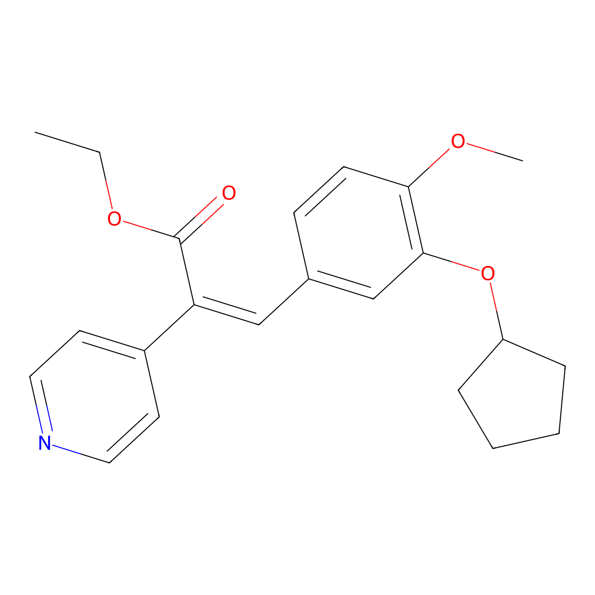 4-Pyridineacetic acid,a-[[3-(cyclopentyloxy)-4-methoxyphenyl]methylene]-, ethyl ester, (aE)- molecular structure, CAS 162544-16-3