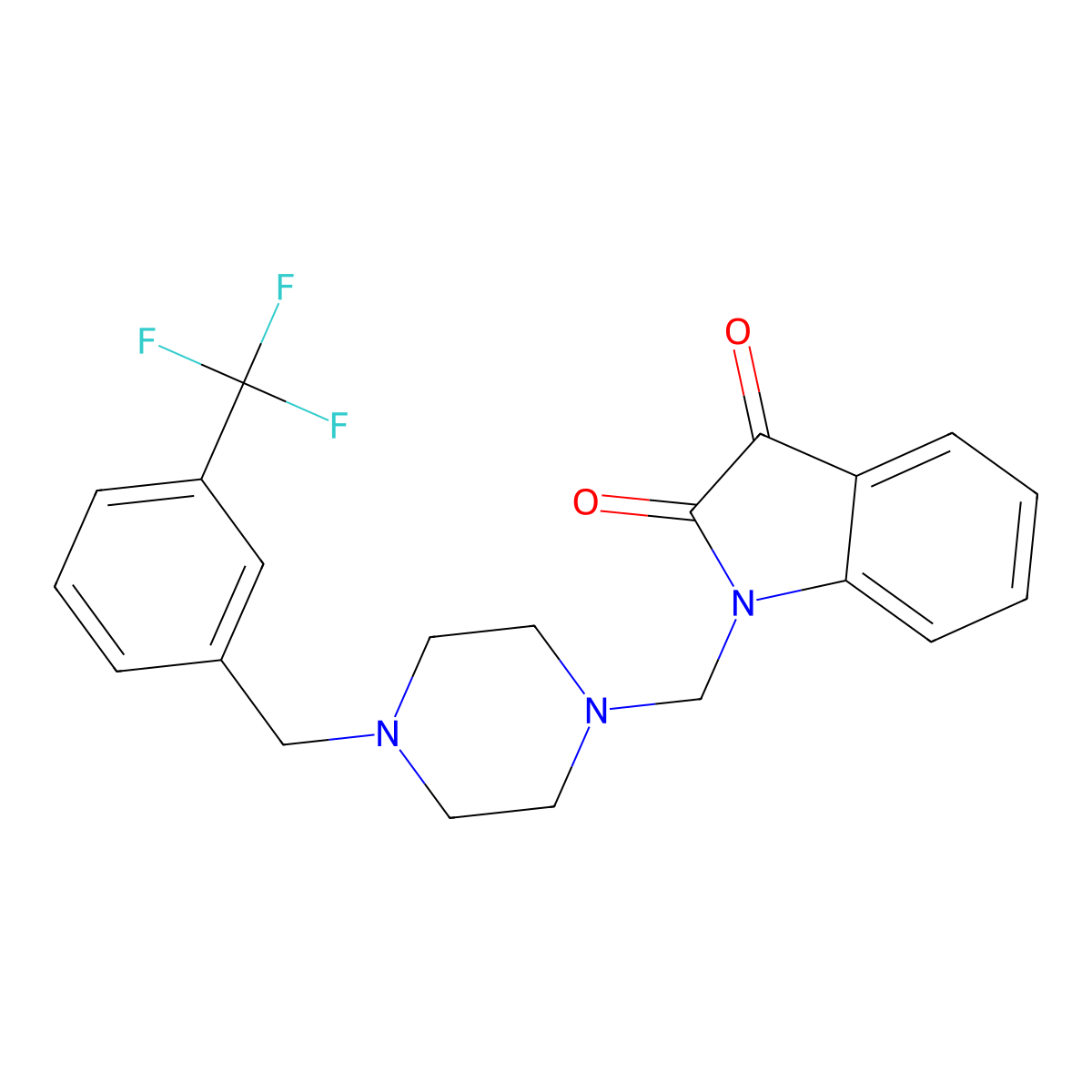 1-[[4-[[3-(Trifluoromethyl)phenyl]methyl]piperazin-1-yl]methyl]indole-2,3-dione molecular structure, CAS 162584-65-8