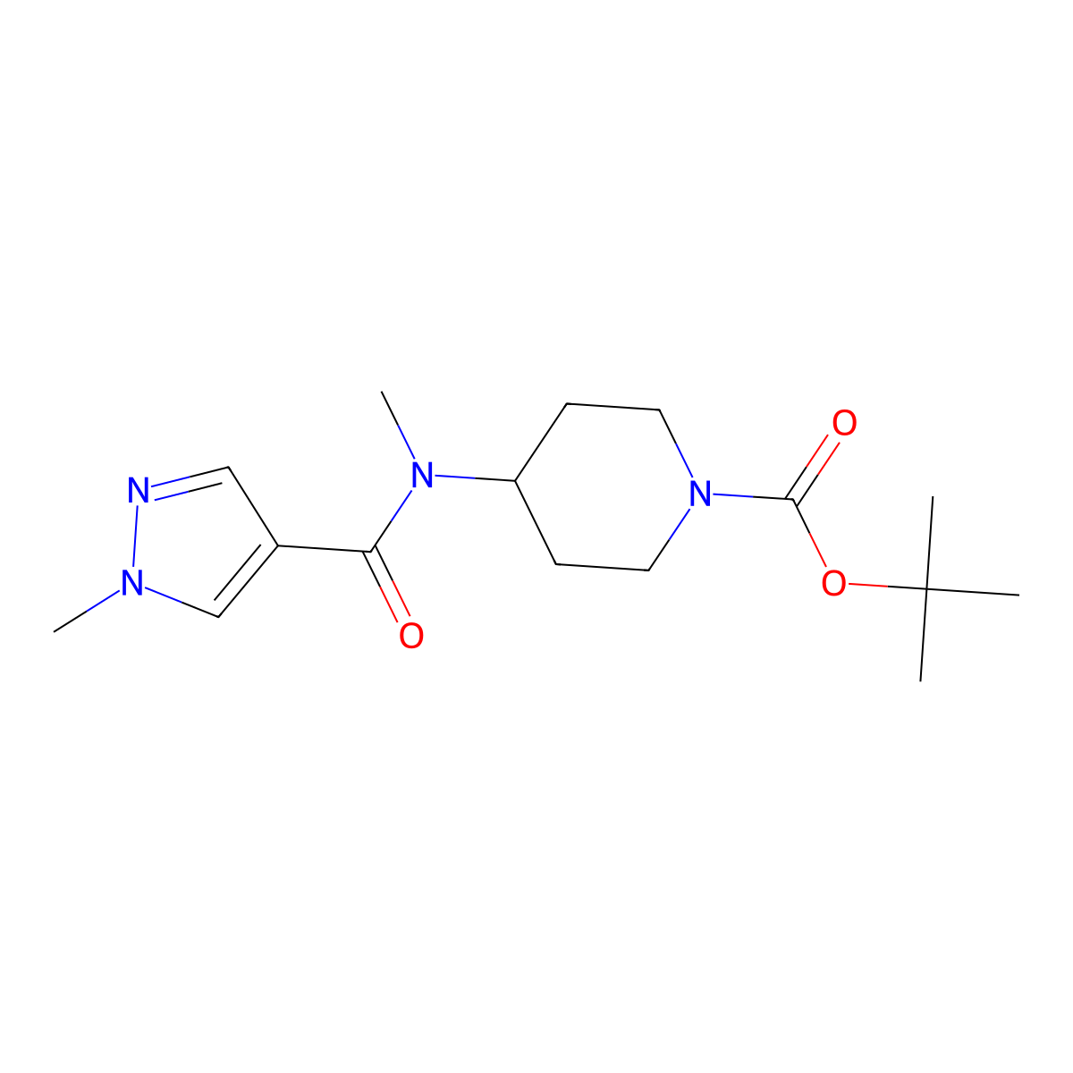 tert-butyl 4-(N-methyl1-methyl-1H-pyrazole-4-amido)piperidine-1-carboxylate molecular structure, CAS 1625927-76-5