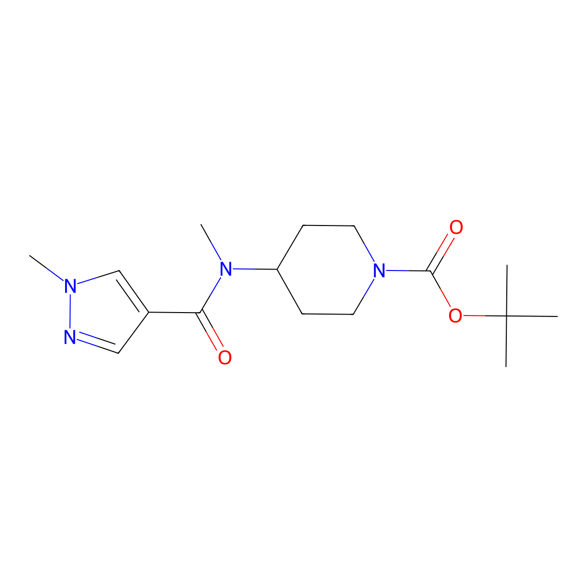 tert-butyl 4-(N-methyl1-methyl-1H-pyrazole-4-amido)piperidine-1-carboxylate molecular structure, CAS 1625927-76-5