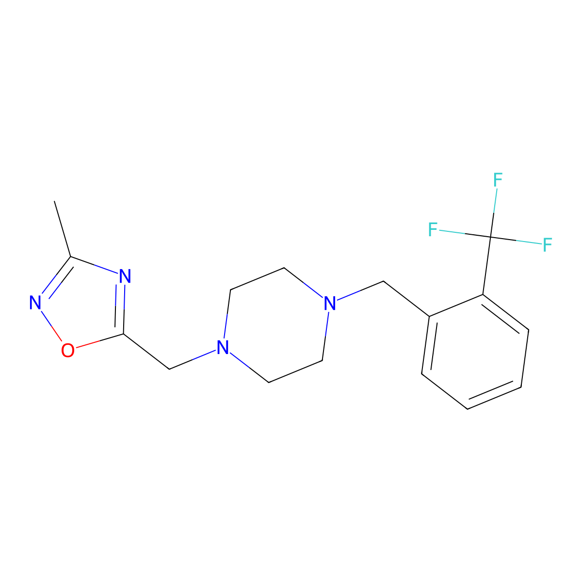 1-[(3-Methyl-1,2,4-oxadiazol-5-yl)methyl]-4-{[2-(trifluoromethyl)phenyl]methyl}piperazine molecular structure, CAS 1625976-21-7