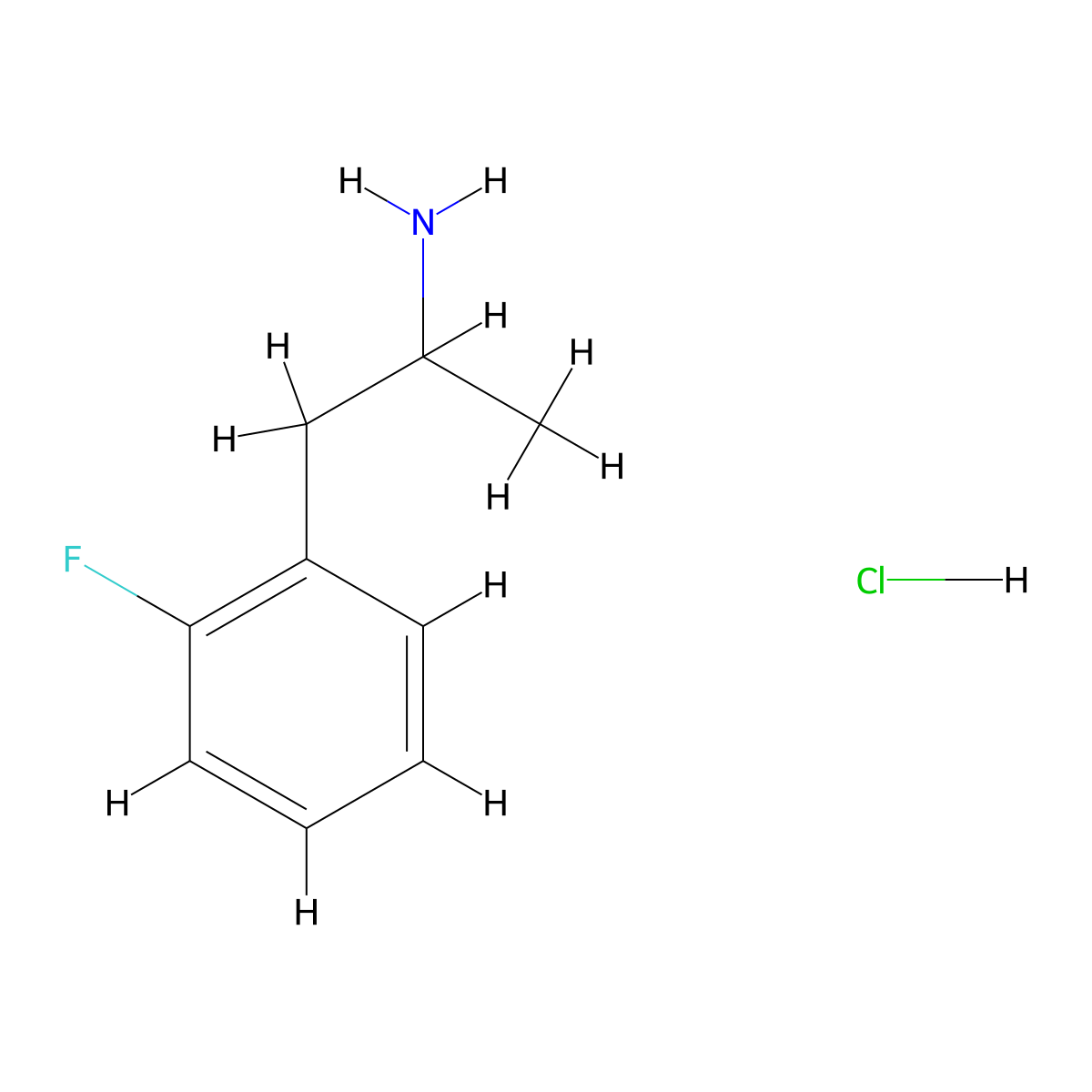 2-Fluoroamphetamine hydrochloride molecular structure, CAS 1626-69-3