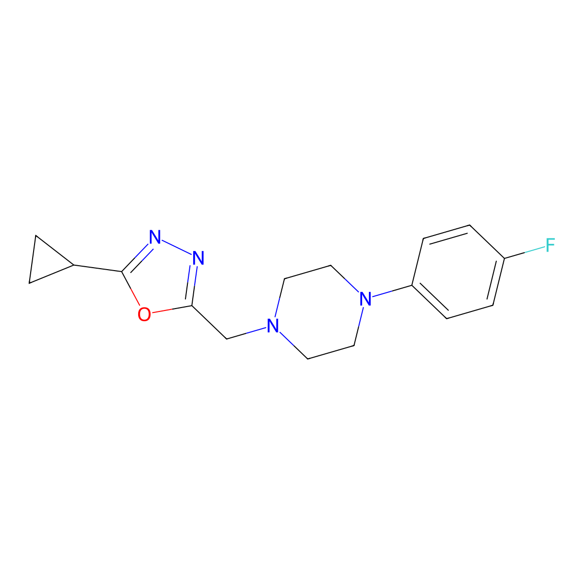 1-[(5-Cyclopropyl-1,3,4-oxadiazol-2-yl)methyl]-4-(4-fluorophenyl)piperazine molecular structure, CAS 1626230-55-4